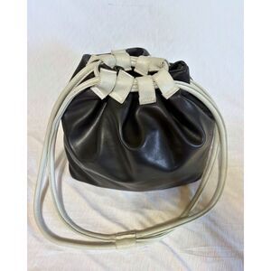 Lancome Drawstring Bucket Faux Leather Crossbody Bag - Black Cream